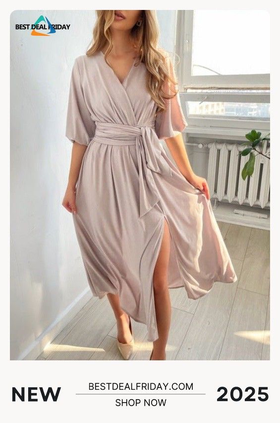 Stylish Women's V-neck Maxi Dress Lantern Sleeves
