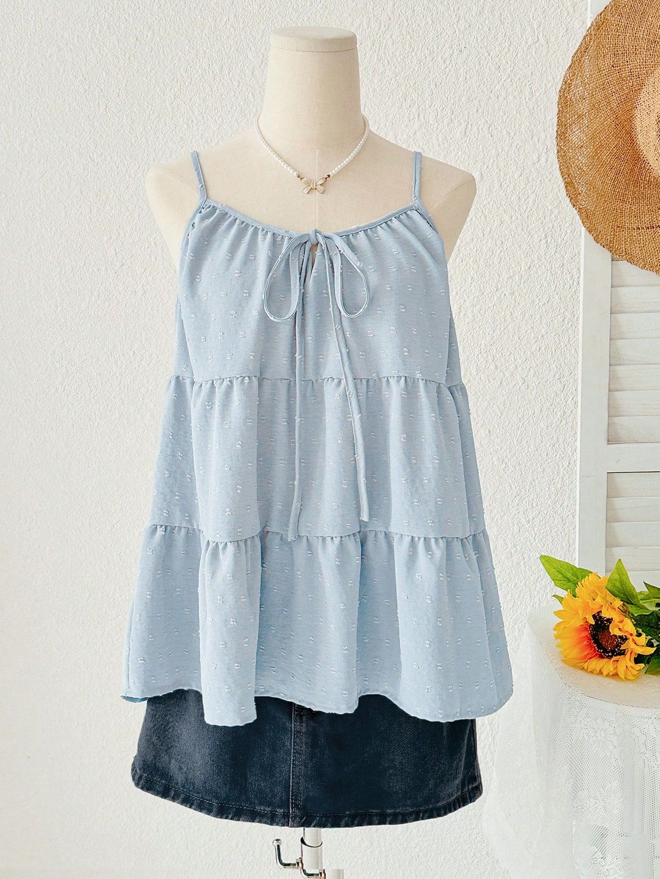 Summer 3D Polka Dot Jacquard Cami Tank Top