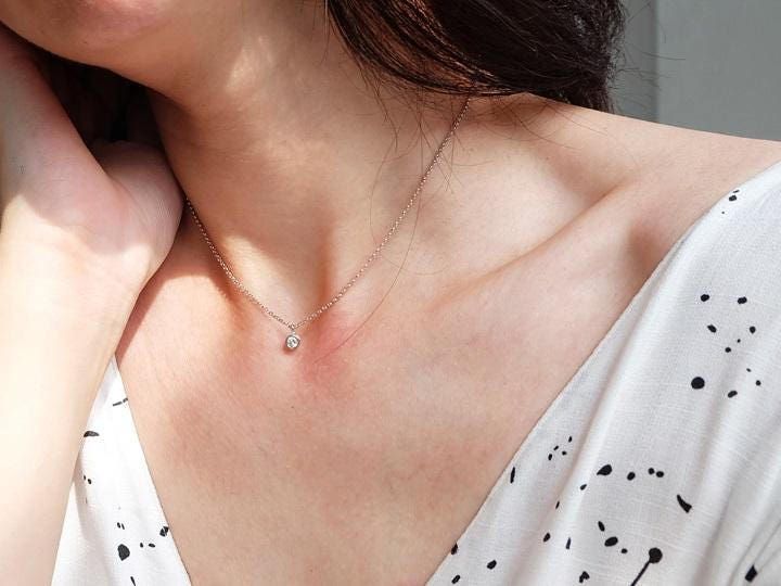 cubic zirconia layered necklace, simple silver necklace, birthstone necklace, delicate necklace, dainty necklace, layered necklace, choker