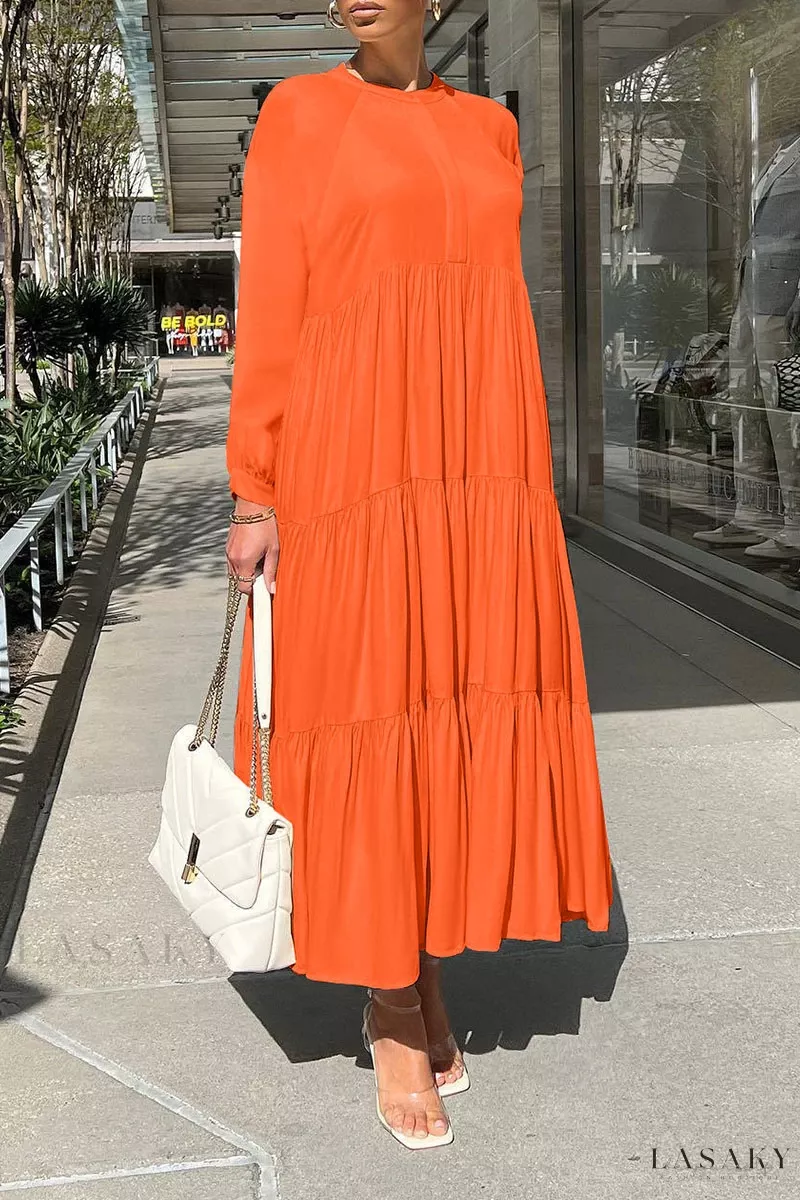 Lasaky - Stylish and Sophisticated Womens Black Solid O-Neck Straight Casual Patchwork Dress - Orange, L