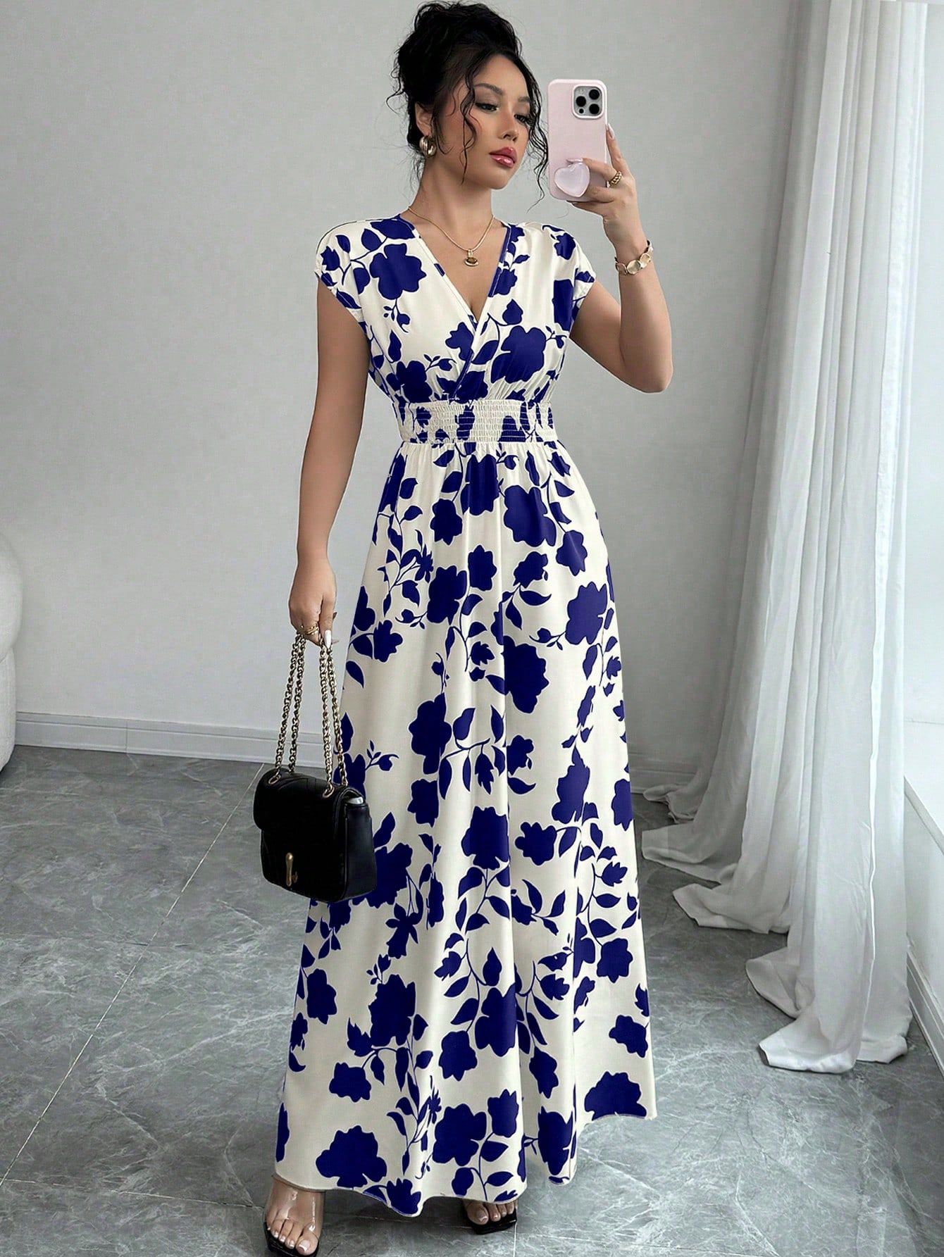 Elegant Floral Print Dress, Suitable For Commute