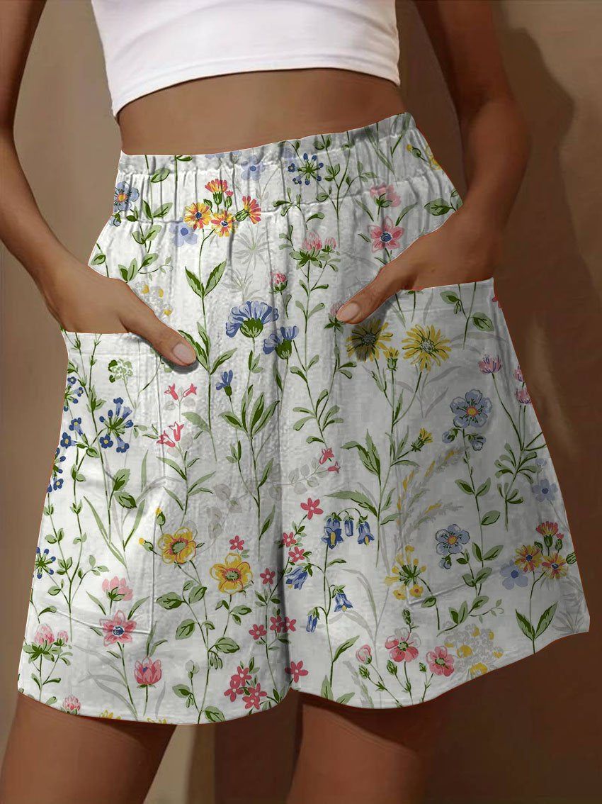 Women's Vintage Lovely Floral Art Print Casual Tiered Palazzo Pants Multicolor-3XL