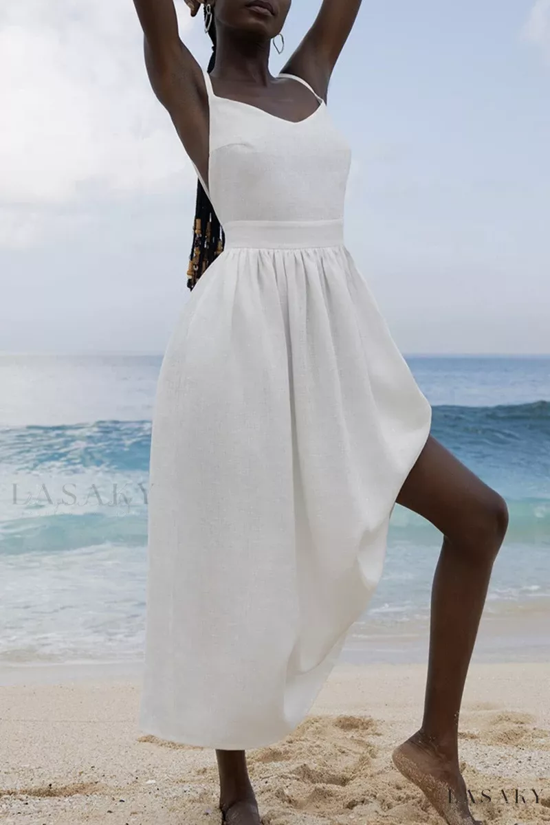 Lasaky - Chic Solid Bandage Backless V-Neck Beach Dress for Stylish Vacations