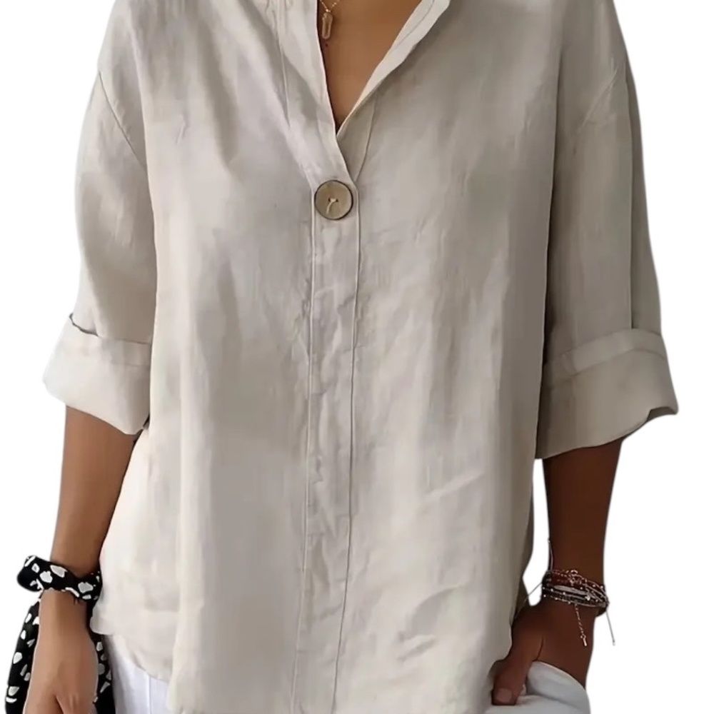 Loose Fitting Top V-Neck | Color: Cream | Size: L