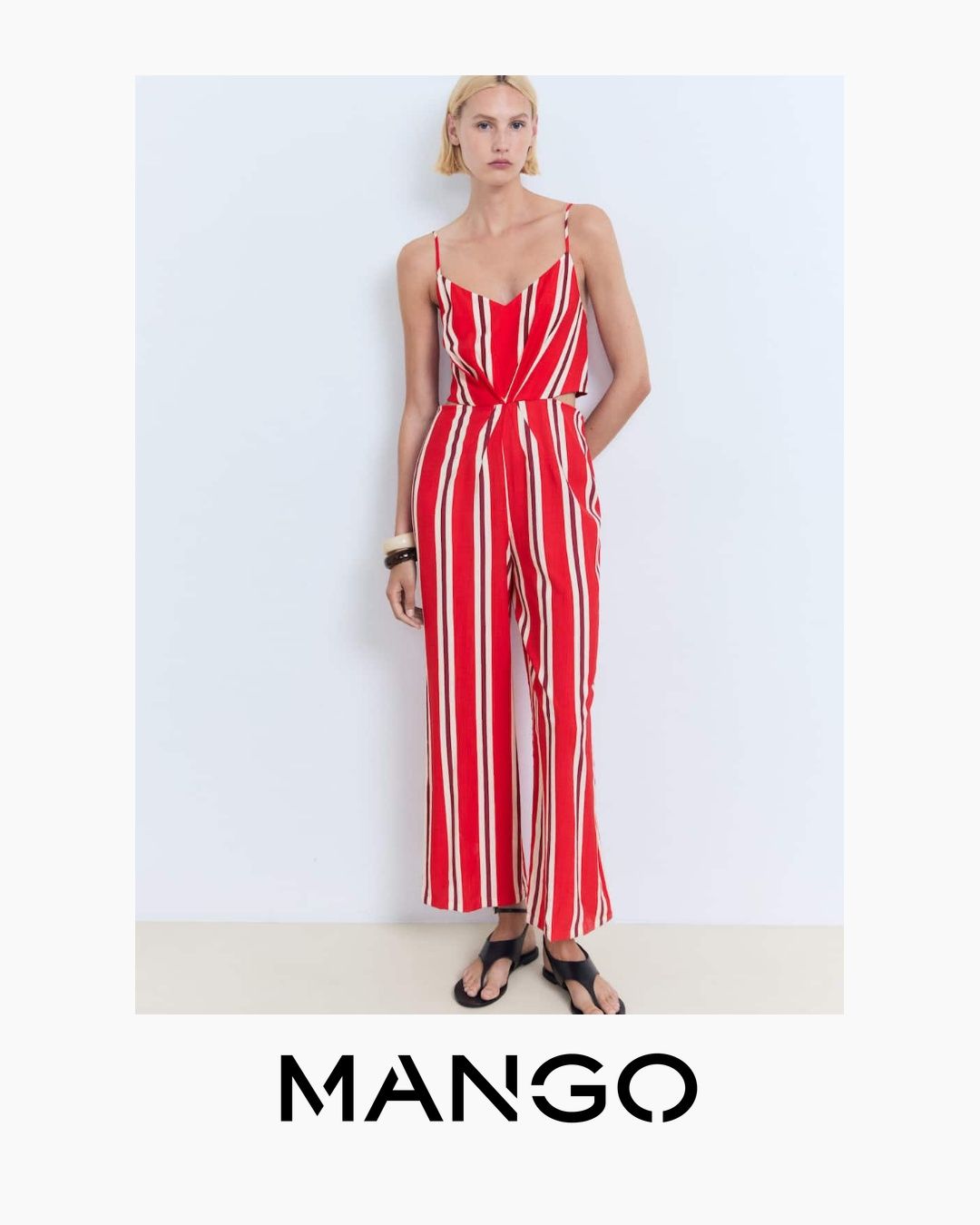 Striped jumpsuit with cut-out red MANGO