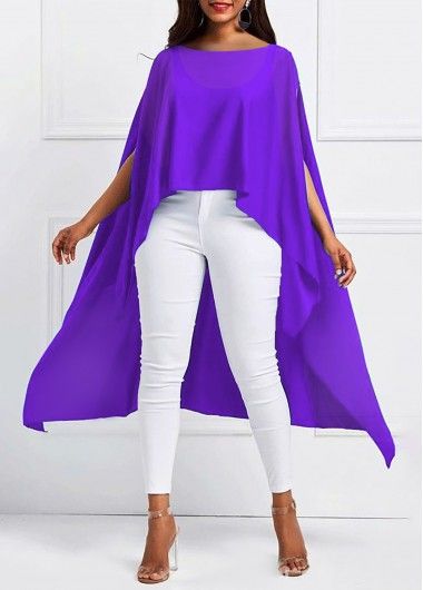 Asymmetric Hem Boat Neck Lavender T Shirt