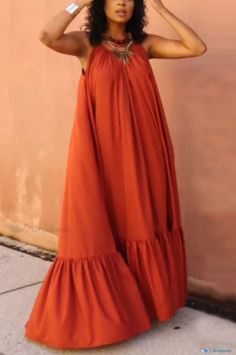 OrcaJump - Elegante Vestido de Moda sin Mangas Naranja para Mujer - Marrón, XL