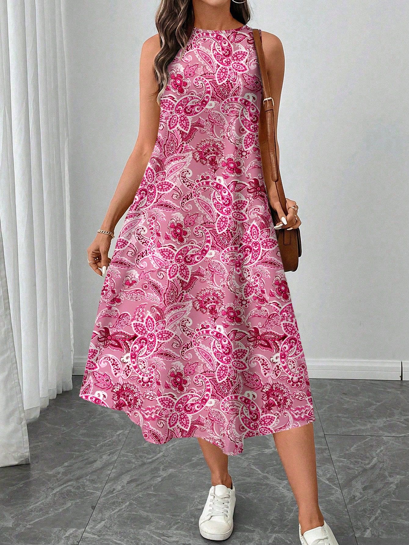 Women Casual Floral Print Mid-Length Dress, Suitable For Spring & Summer,Summer Dresses For Women