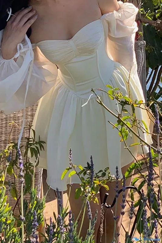 OrcaJump - Orcajump - Vestido de princesa blanco de manga larga con dobladillo de burbuja. - Blanco, S