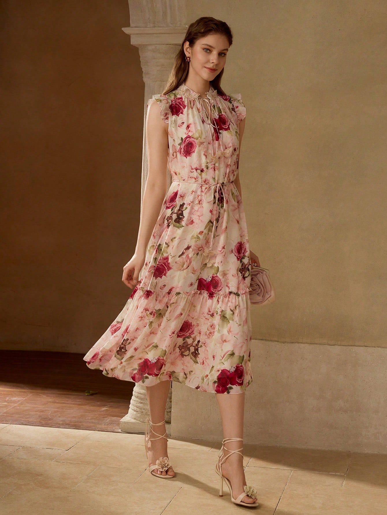 ROMANTIC FLORAL PRINT MIDI DRESS