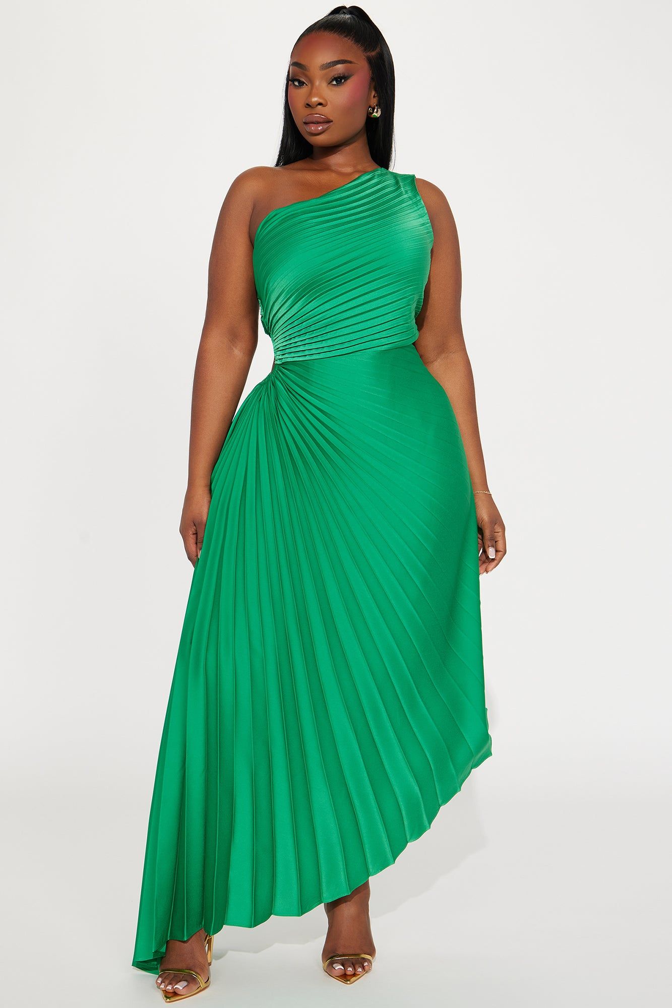 Women's Athena One Shoulder Maxi Dress in Kelly Green Size XL