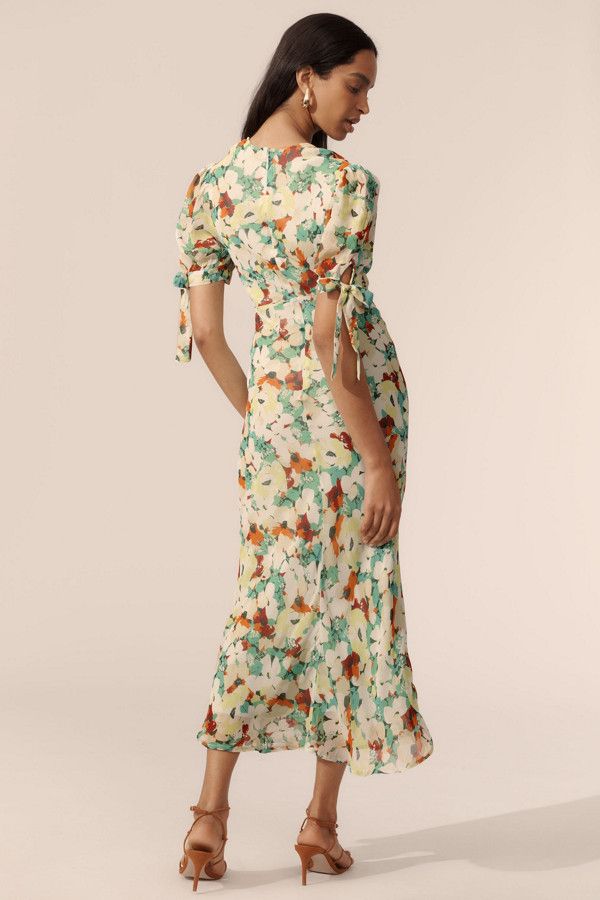 Short-Sleeve V-Neck Slip Midi Dress