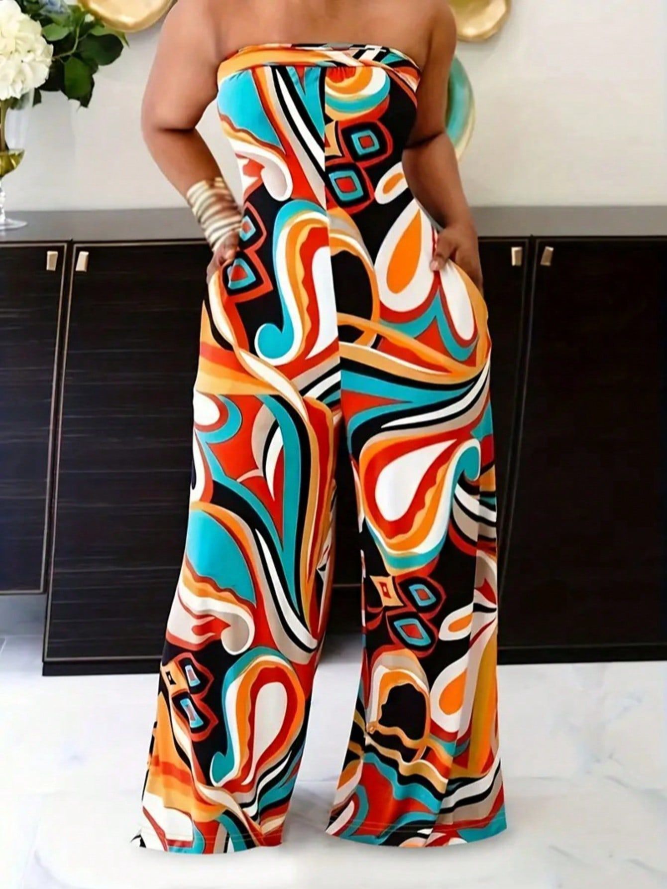 Women's Casual All-Over Print Bandeau Jumpsuit For Vacation