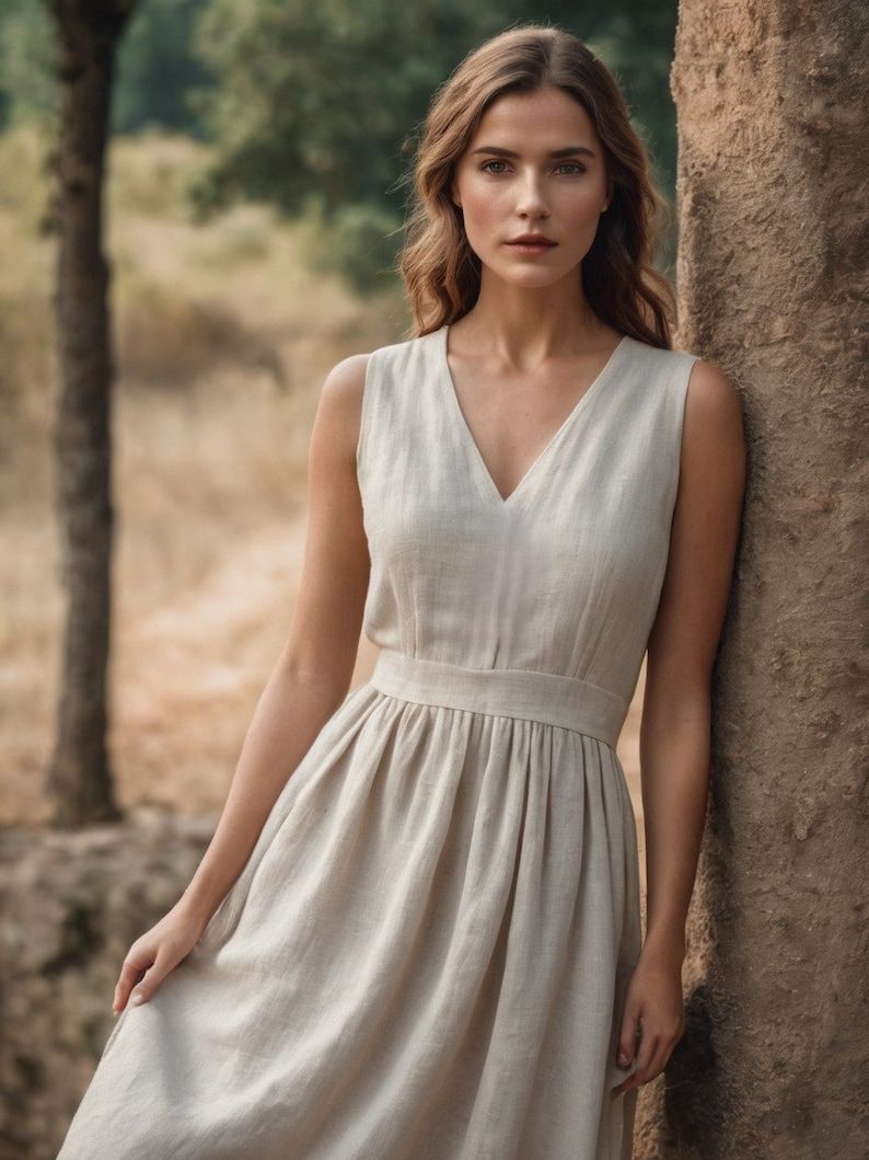 V-neck Gathered Linen Dress,pdf Sewing Pattern,gathered Skirt,dress With Pockets,sleeveless Dress,midi Dress,xs-4xl,sewing Dress,xs-4xl - Etsy