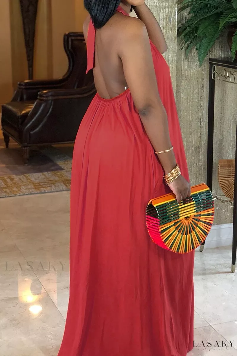 Lasaky - Chic Patchwork Halter Long Dress for Plus Sizes with Sweet Solid Design