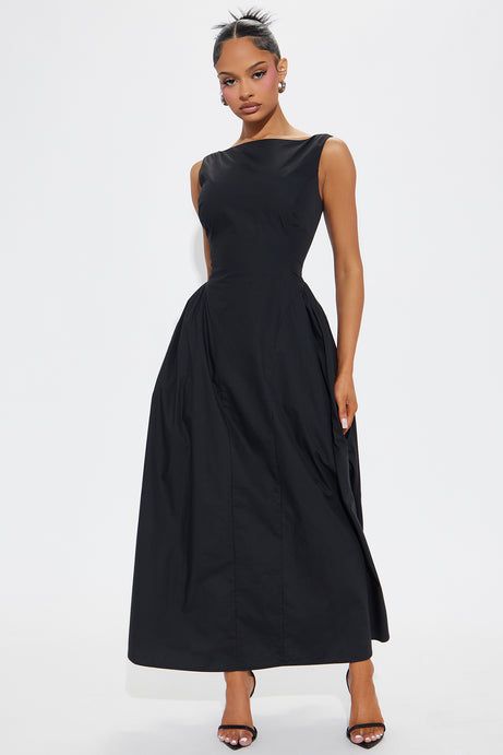 Elena Poplin Maxi Dress - Black | Fashion Nova