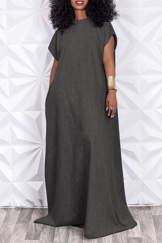 Casual Solid Basic O Neck Short Sleeve Denim Dress