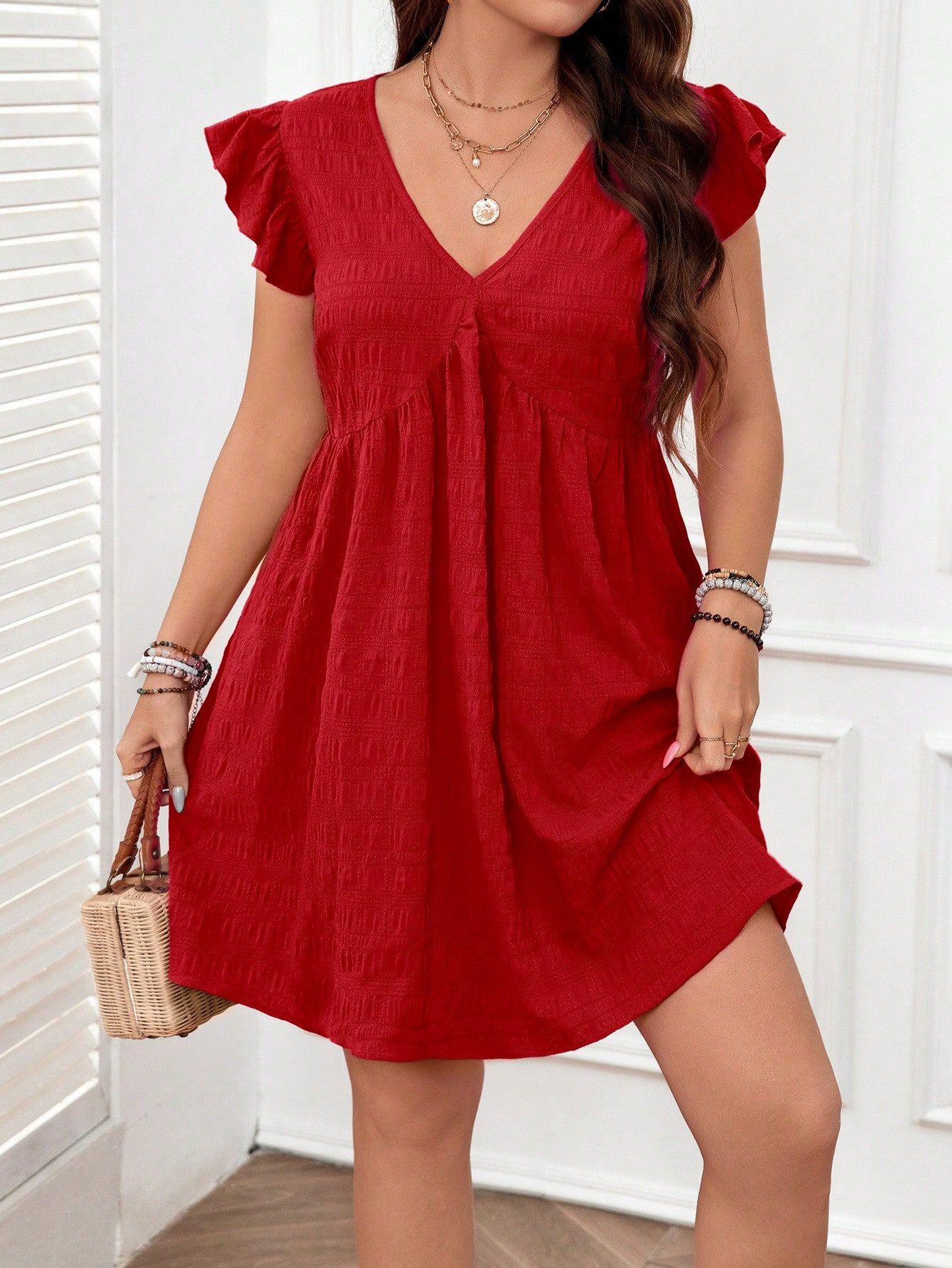 Plus Size Women's Solid Color Simple V-Neck Daily Dress