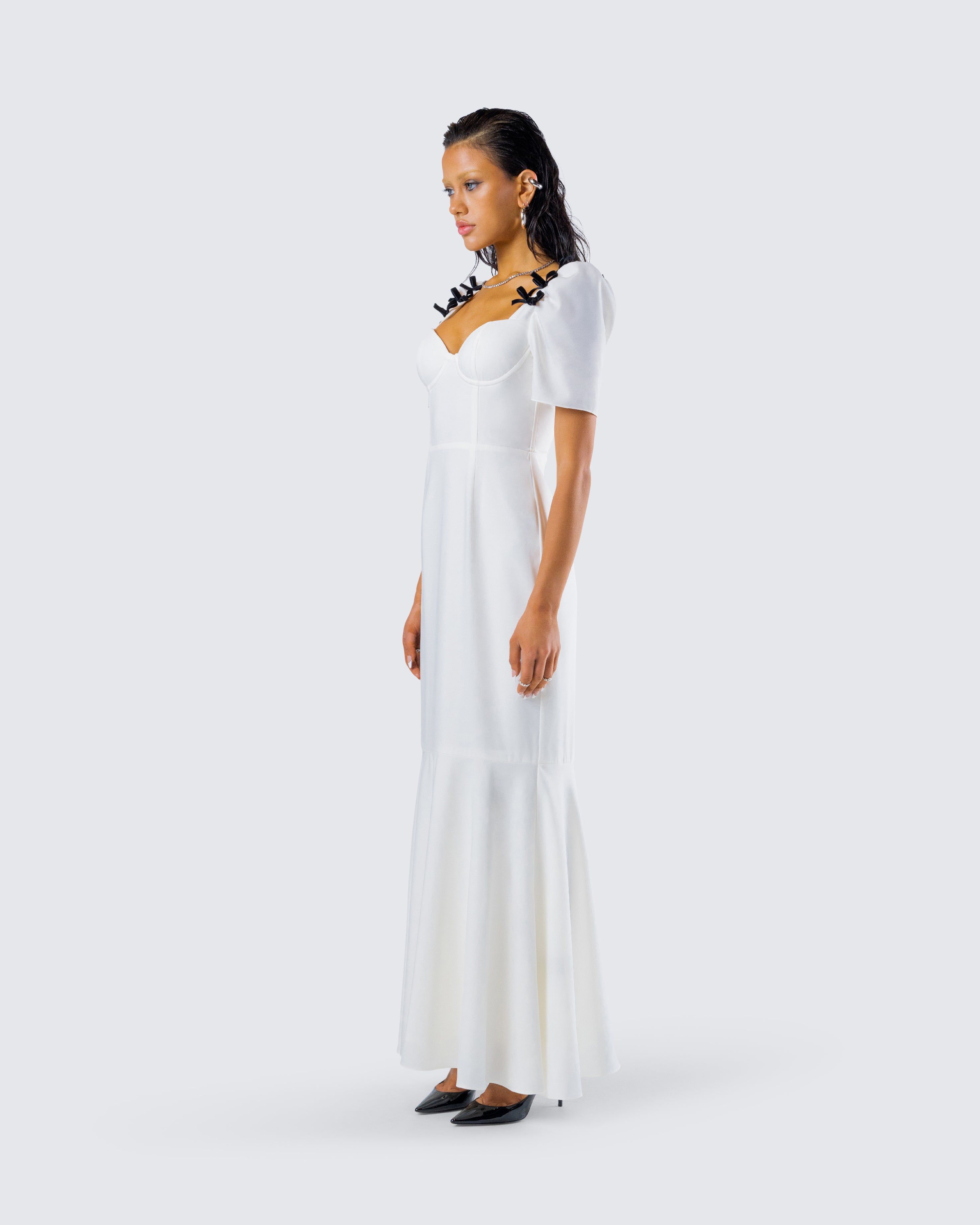 Sia White Puff Sleeve Maxi Dress - XL