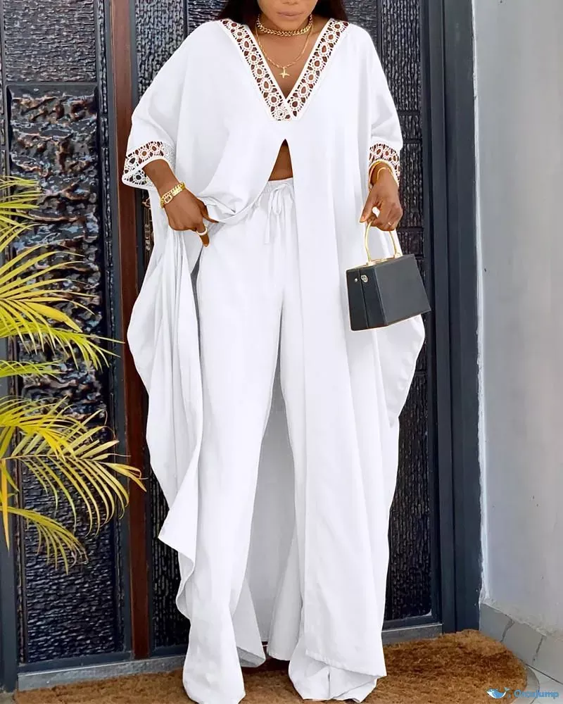 OrcaJump - Top y pantalón largos con encaje y llamativos detalles en contraste - blanco, L(8-10)