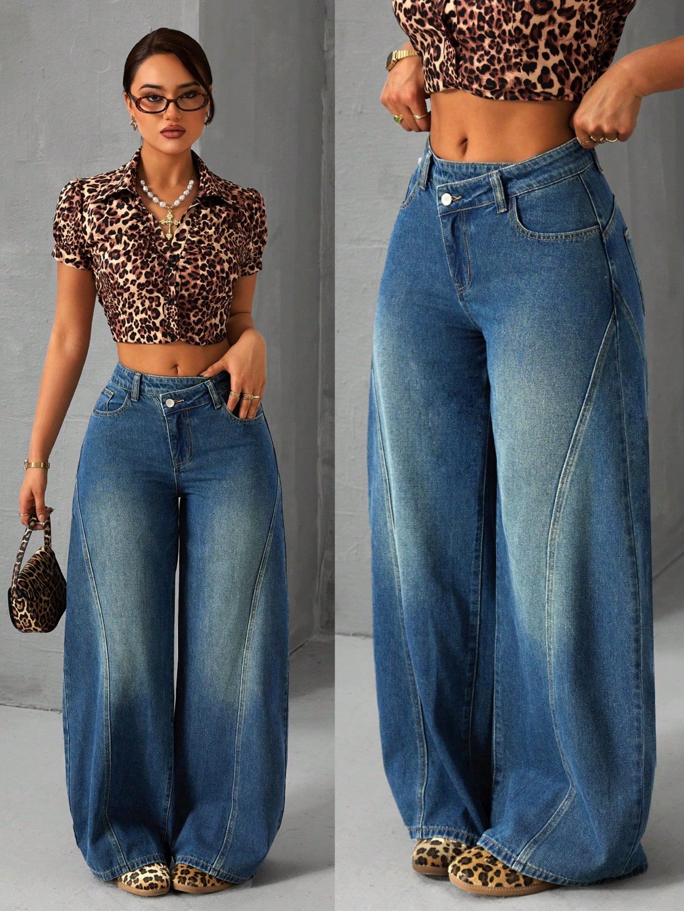 Women's Front Button Pocket Casual Denim Jeans, Daily Wear
