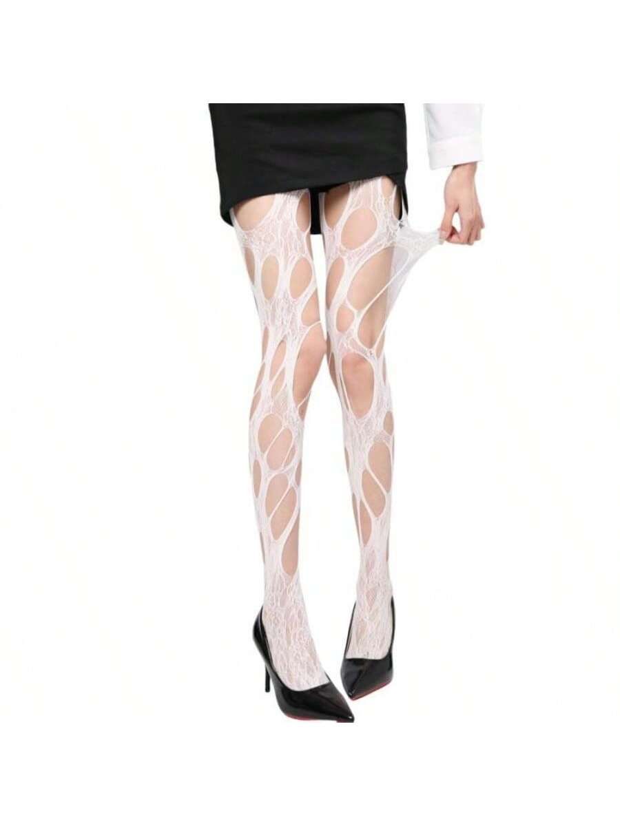 Women's Ripped Fishnet Tights Gothic Irregular Hole White Mesh Tights Stockings Lolita Punk Pantyhose Y2k Hollow Out Sexy Hosiery For Women Halloween Cosplay Masquerade Party Accories