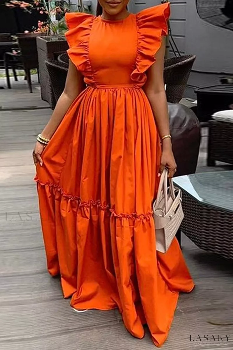 Lasaky - Solid Colors Elegant Neckline Dresses - Tangerine Red, S