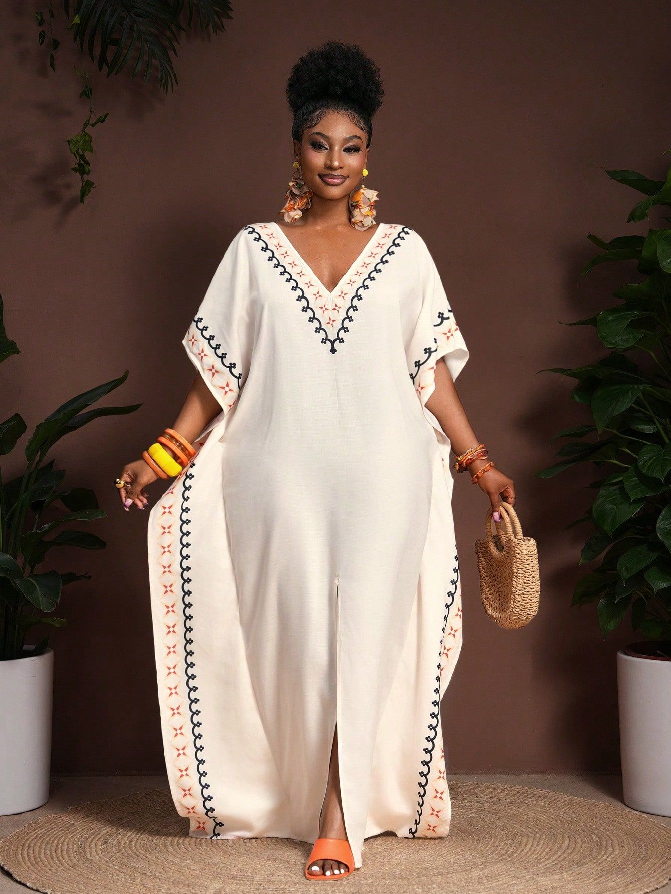 2025 Spring/Summer New Arrival African Print Relaxed-Fit Robe, Elegant Loose Kaftan Linen Robe, Plus Size