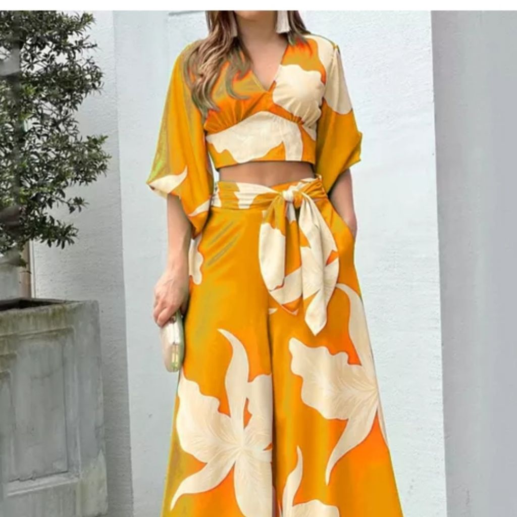Wide Leg Pants Suit | Color: Orange/White | Size: Various
